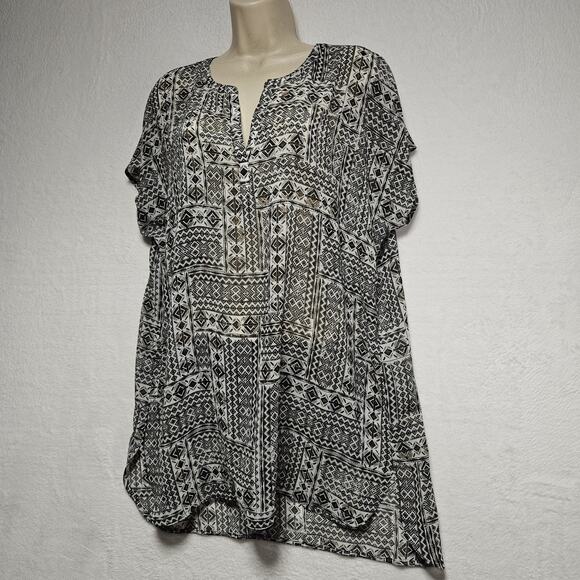 J. Jill Top Womens SZ M Chiffon Geo Aztec Southwestern Print Semi-sheer Preppy - Picture 3 of 6